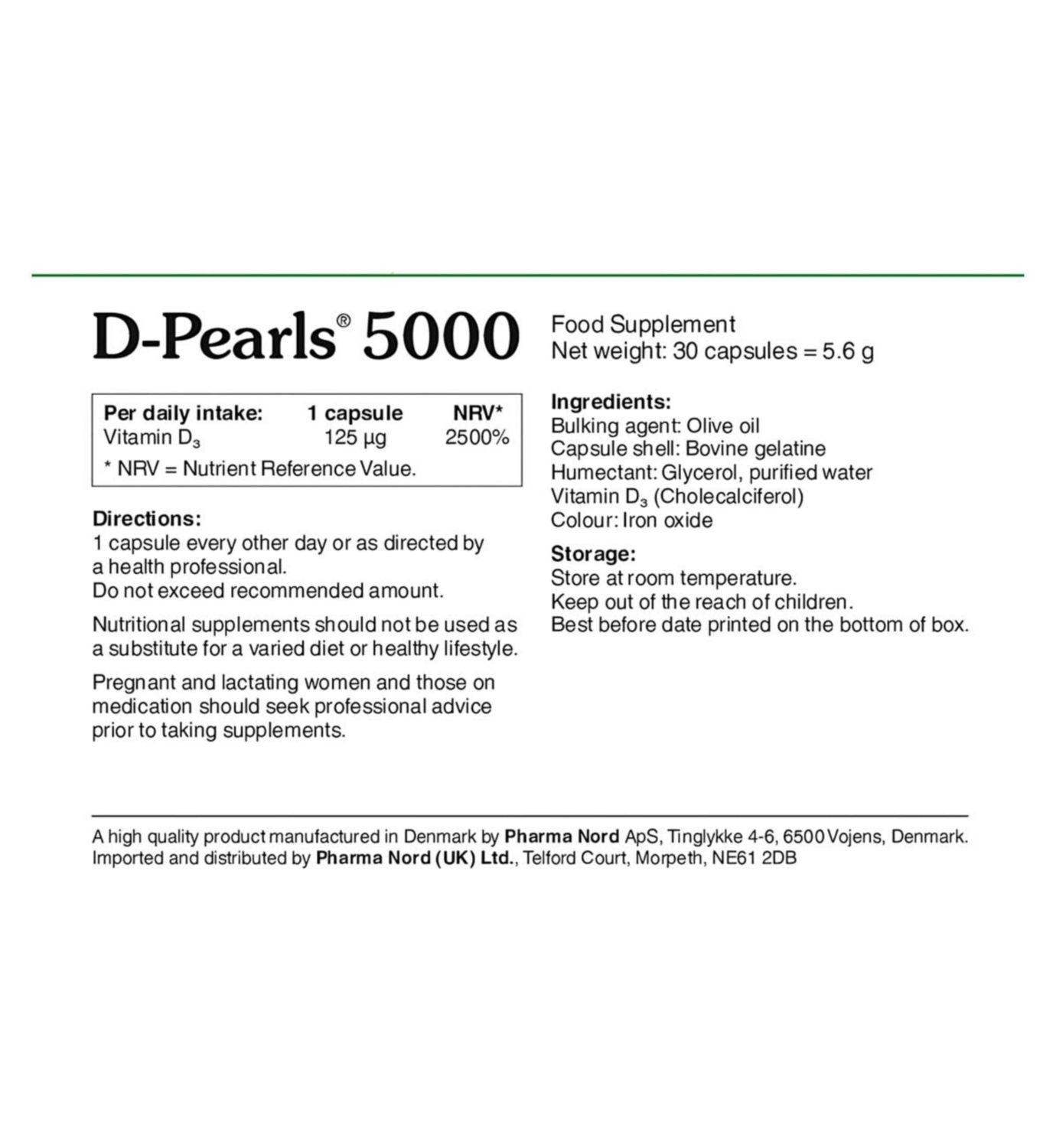 Pharma Nord D-Pearls 5000IU 30 capsules, UK version