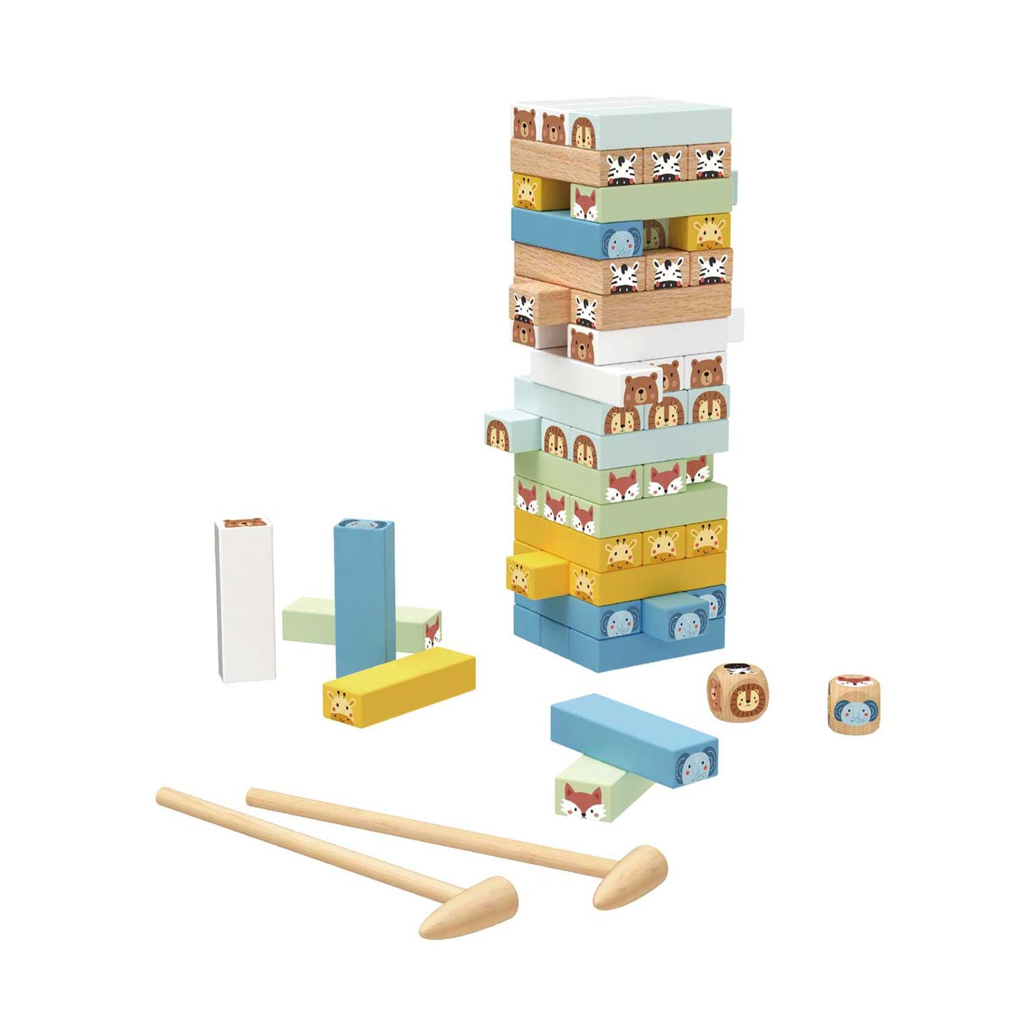 Tooky Toy wooden stacking game with animal blocks, UK version