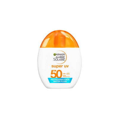Boots Garnier Ambre Solaire Super UV Face SPF50 Refreshing Water Sun Protection Fluid Invisible 40ml- Buy online at McGrocer