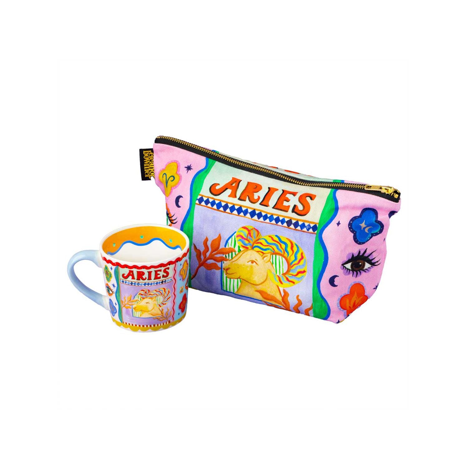Eleanor Bowmer Aries zodiac mug and zip bag set (British brand)