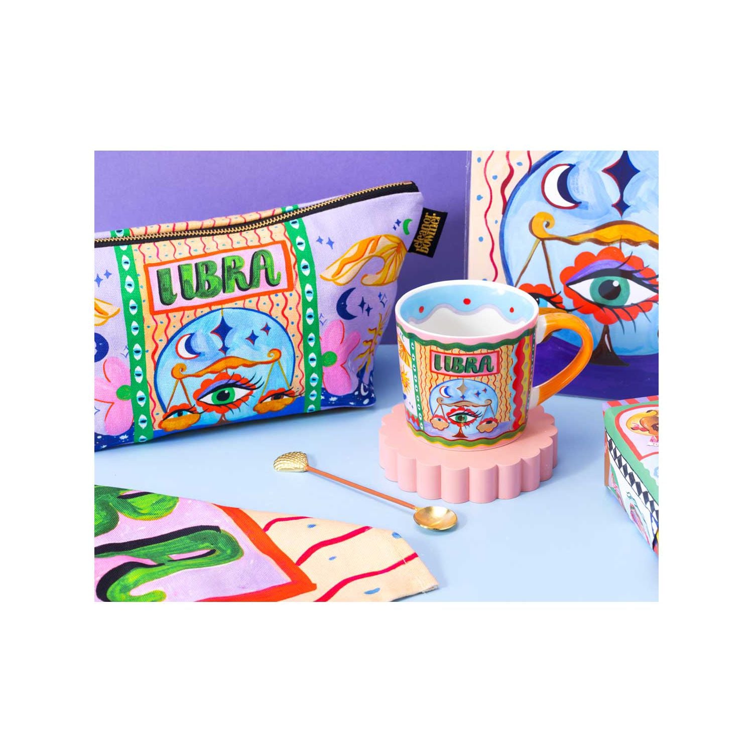 Eleanor Bowmer Libra zodiac mug and zip bag set, imported from the UK
