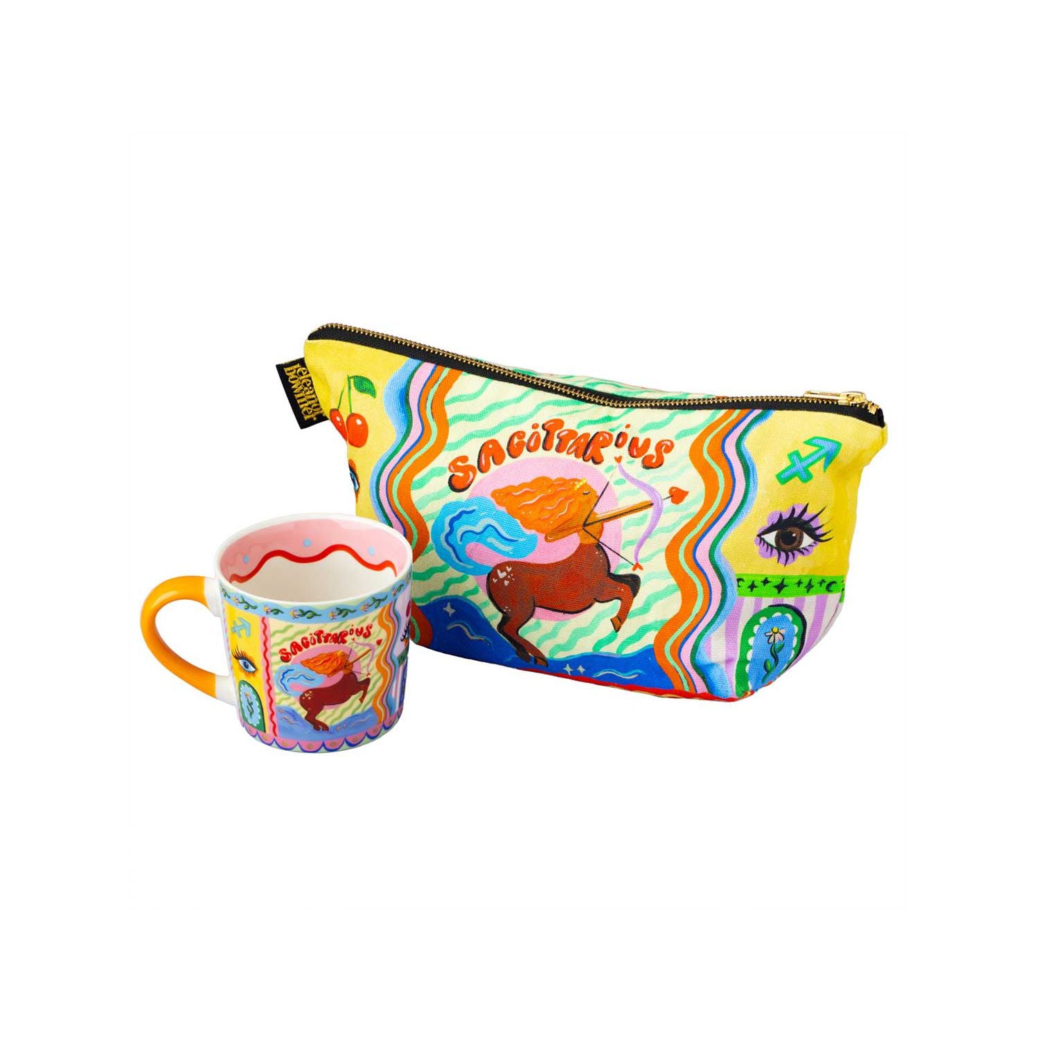 Eleanor Bowmer Sagittarius zodiac mug and zip bag set (British brand)
