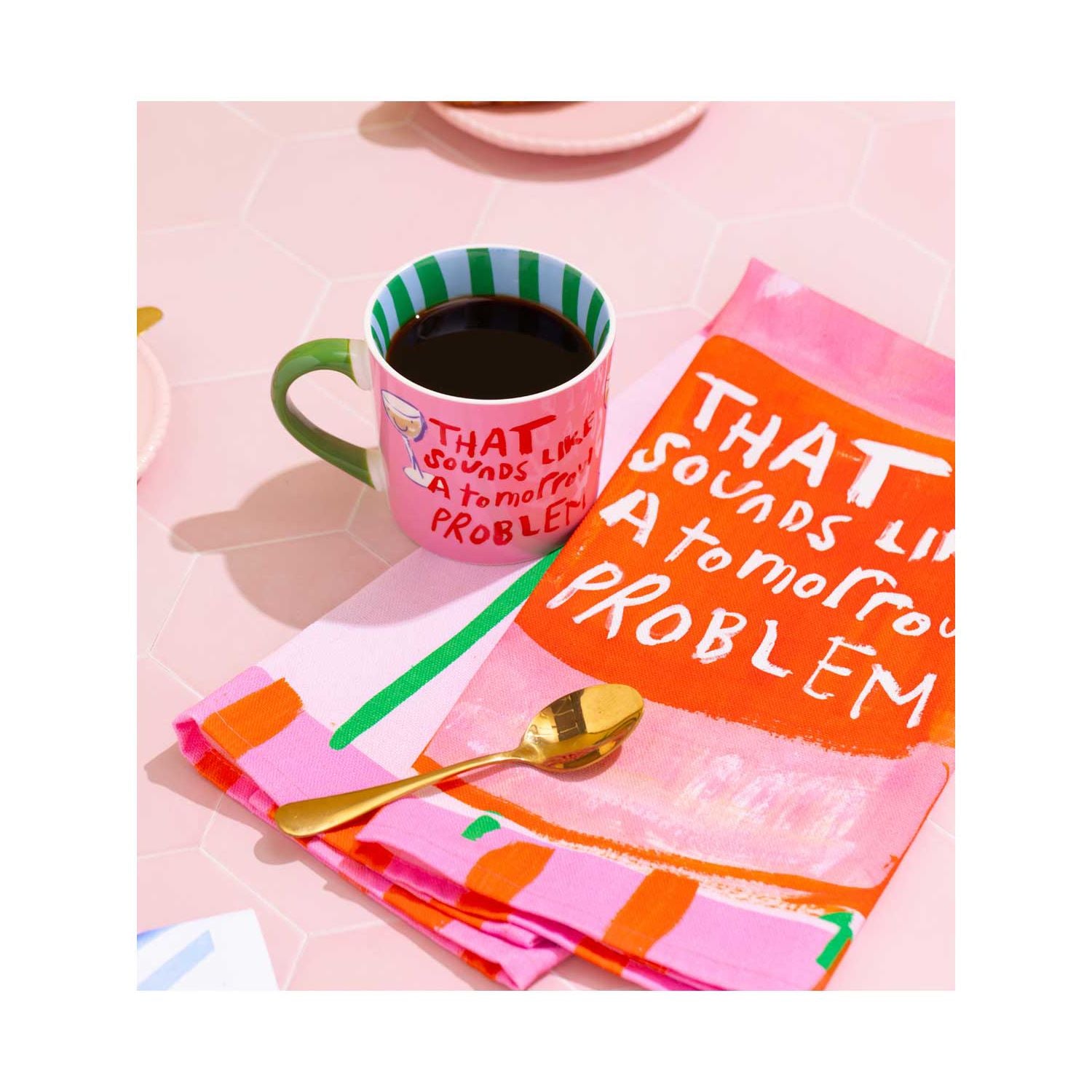 Eleanor Bowmer mug and tea towel set with playful design - British product