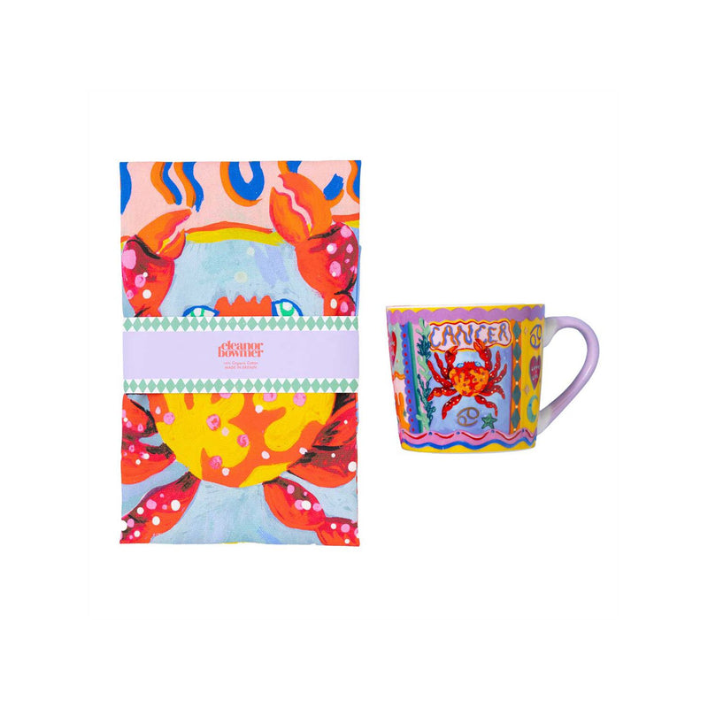 Eleanor Bowmer Cancer zodiac mug and tea towel set, UK version