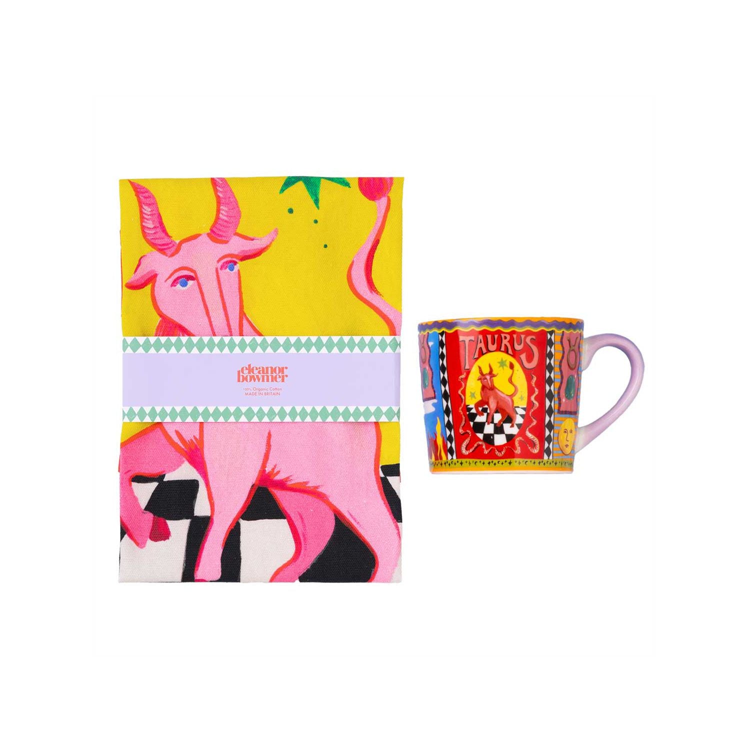 Eleanor Bowmer Taurus zodiac mug and tea towel set, UK version