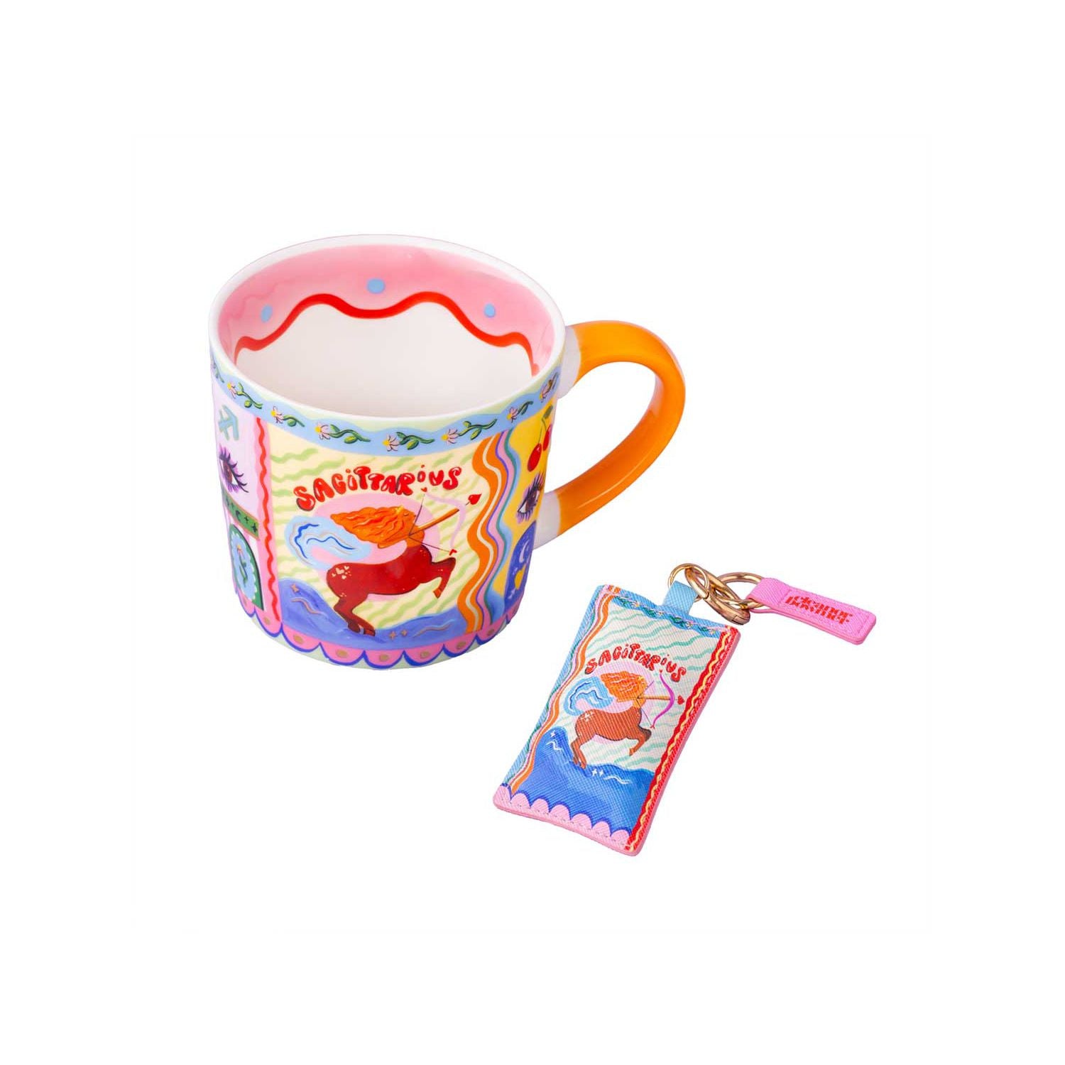 Eleanor Bowmer Sagittarius zodiac mug and keyring set, imported from the UK