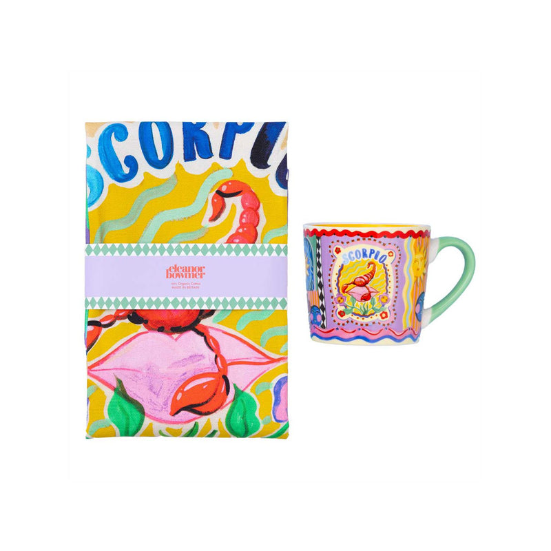 Eleanor Bowmer Scorpio mug and tea towel set, imported from the UK