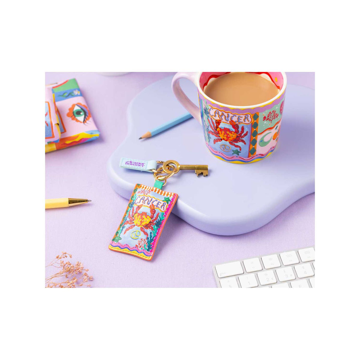 Eleanor Bowmer Cancer zodiac mug and keyring set, imported from the UK