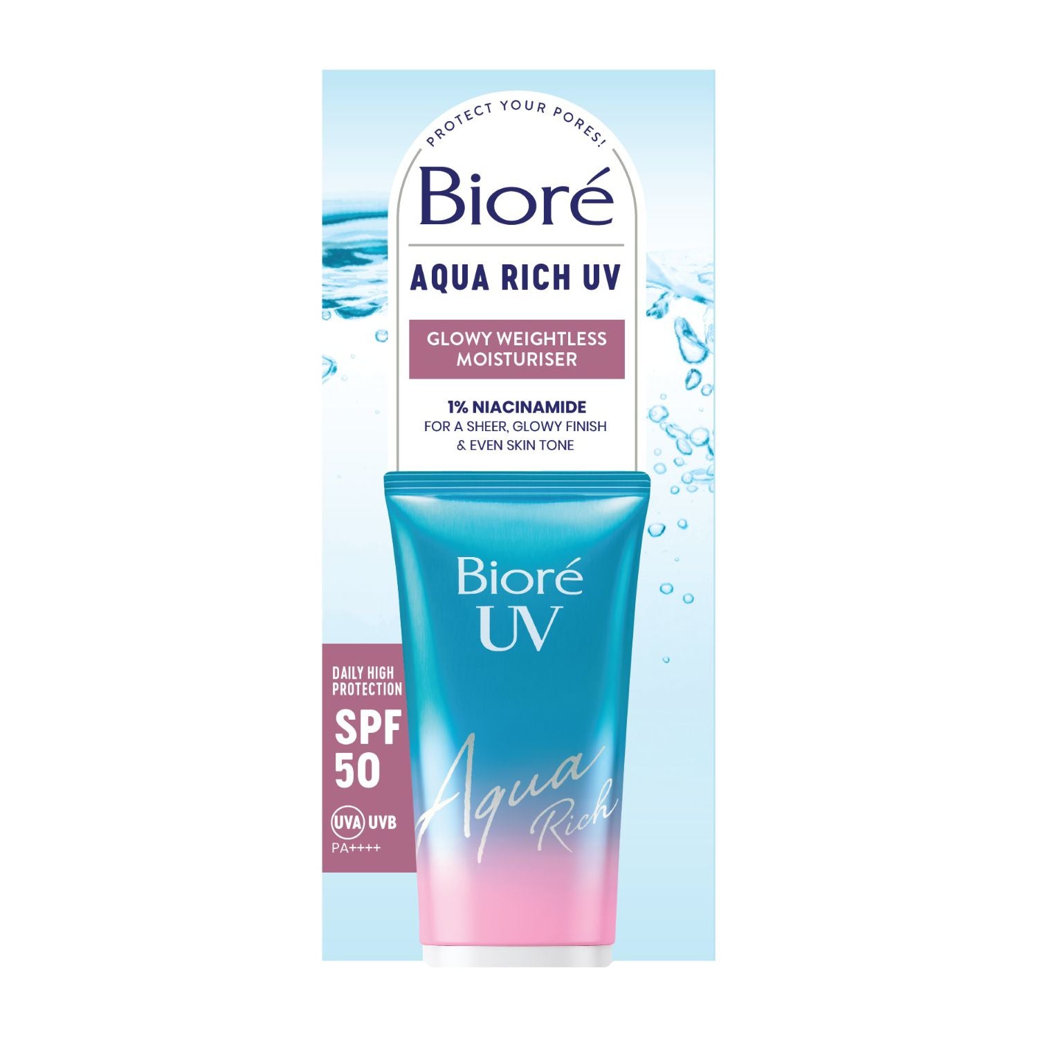 Biore UV Aqua Rich Moisturiser SPF50 50ml, imported from the UK