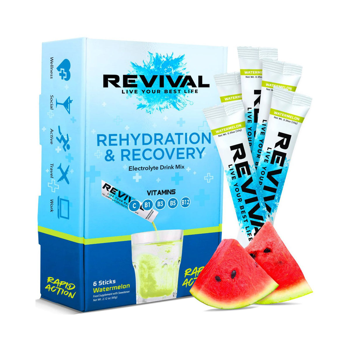 Revival electrolyte powder watermelon 6 pack, imported from the UK