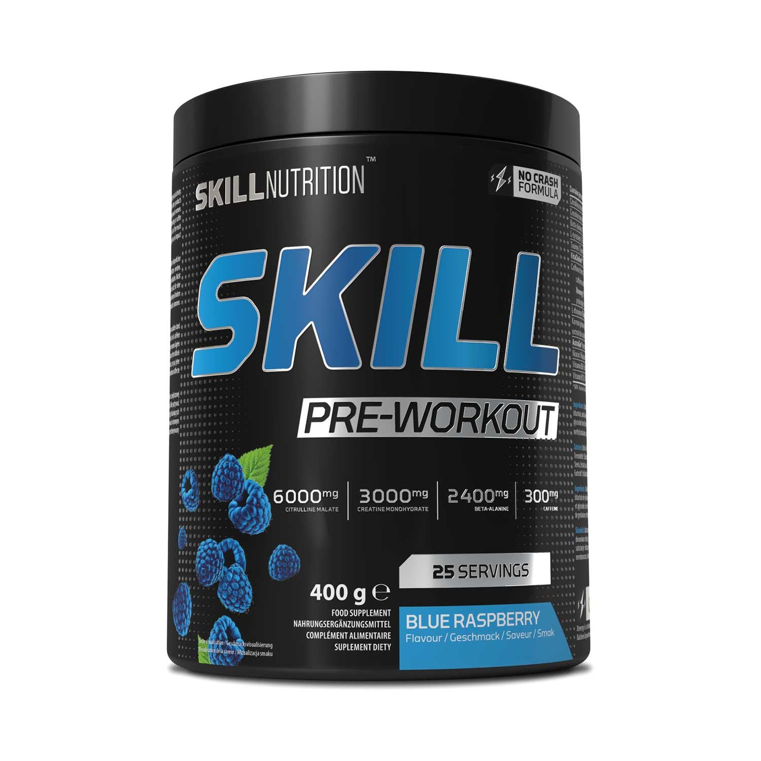 Skill Nutrition Pre Workout Powder Blue Raspberry 400g (British brand)