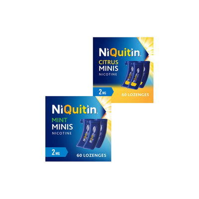 Boots NiQuitin Minis 2mg Mint and Citrus Nicotine Lozenges Bundle (2 x 60 Lozenges)- Buy online at McGrocer