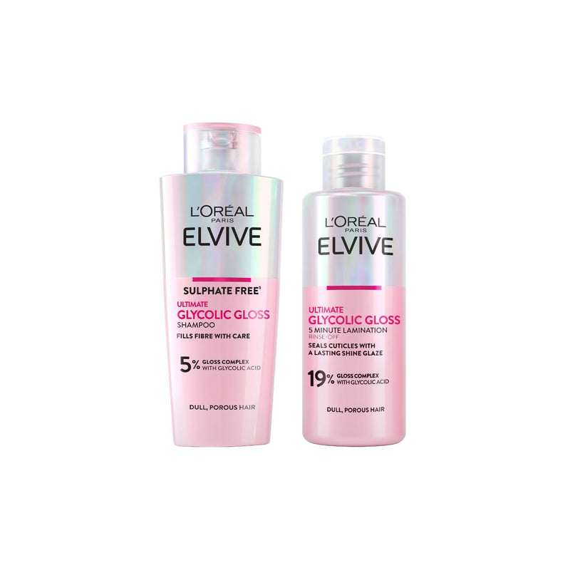 L'Oréal Paris Elvive Glycolic Gloss Duo bundle for dull hair, imported from the UK