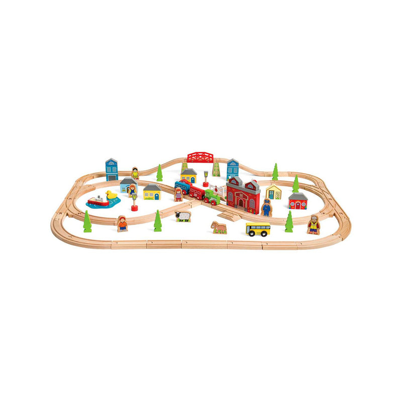 Bigjigs Rail Town and Country train set 91 pieces - British product