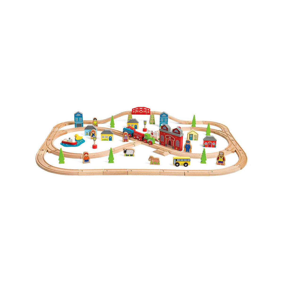 Bigjigs Rail Town and Country train set 91 pieces - British product