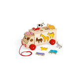 Bigjigs Toys wooden shape sorter lorry with 10 animal pieces (British brand)