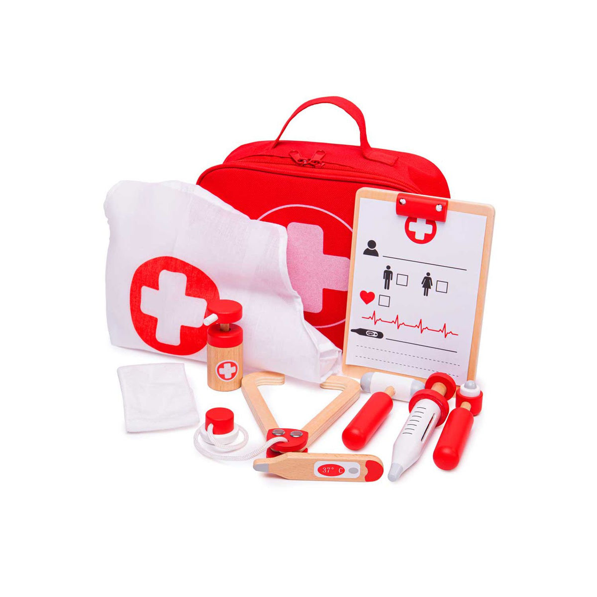 Bigjigs Toys wooden Doctor's Kit with 10 pieces, imported from the UK