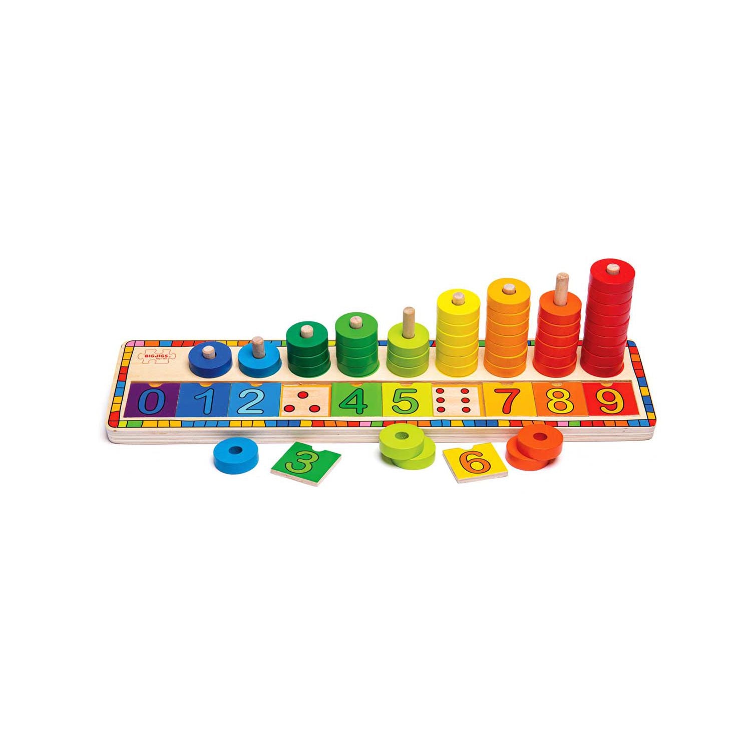 Bigjigs Toys educational counting puzzle 45 discs and 9 tiles - British product