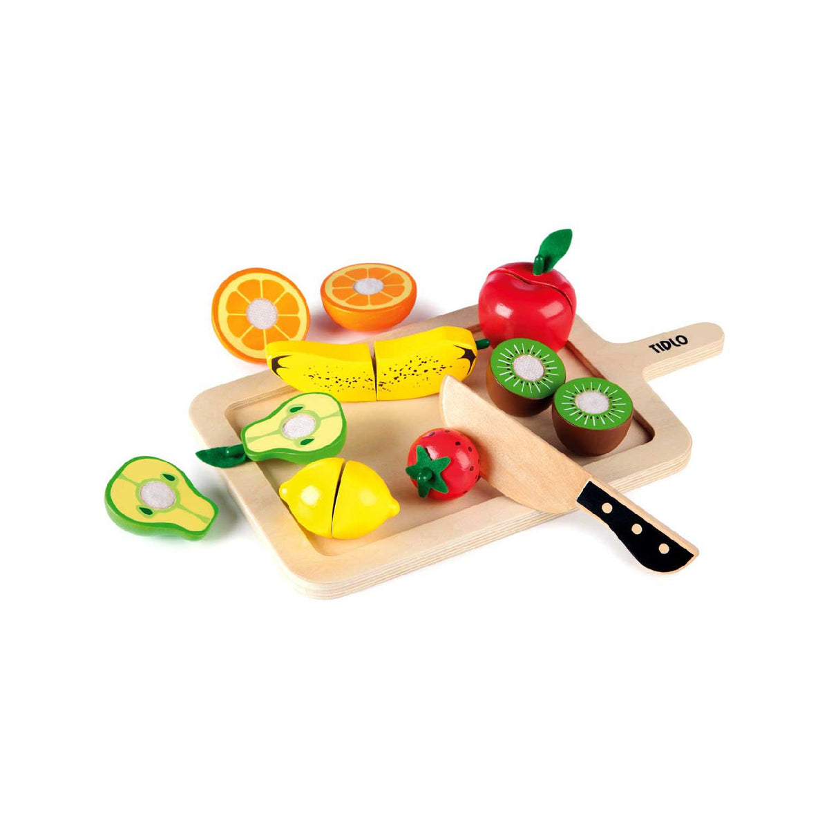 Tidlo wooden cutting fruits chopping board and knife set, UK version