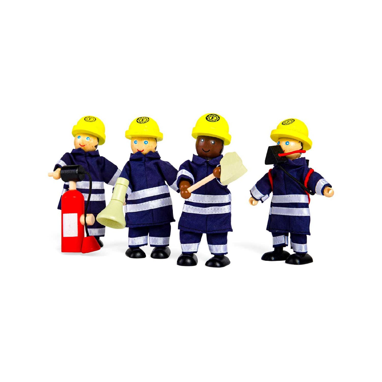 Tidlo Fireman Action Figures set of wooden firefighter toys (British brand)