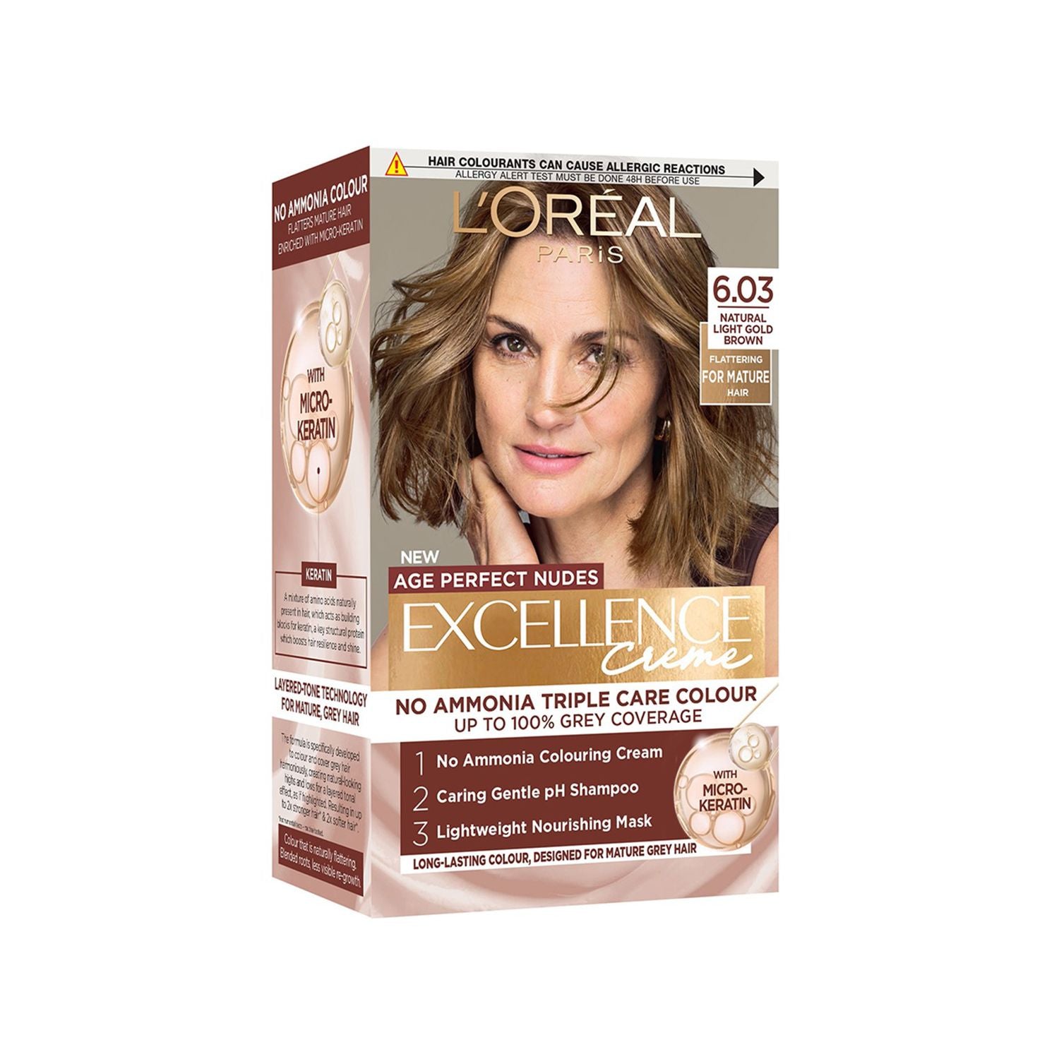 L'Oréal Age Perfect Nudes hair colour 6.03 Natural Light Gold Brown (British brand)