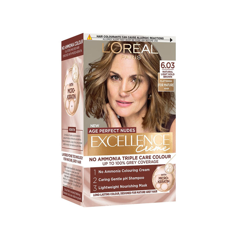L'Oréal Age Perfect Nudes hair colour 6.03 Natural Light Gold Brown (British brand)