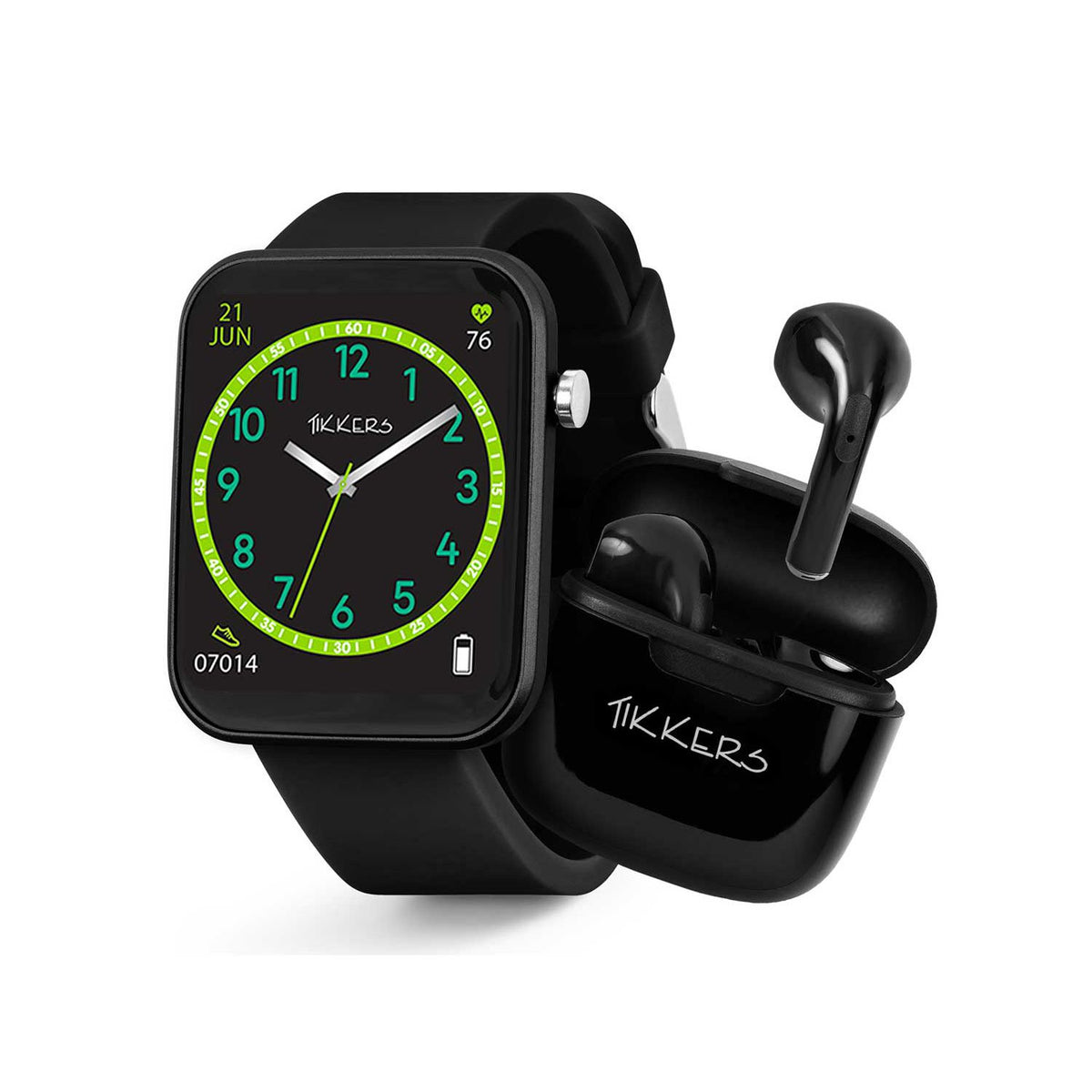 Tikkers S13 black smart watch and earbuds set (British brand)