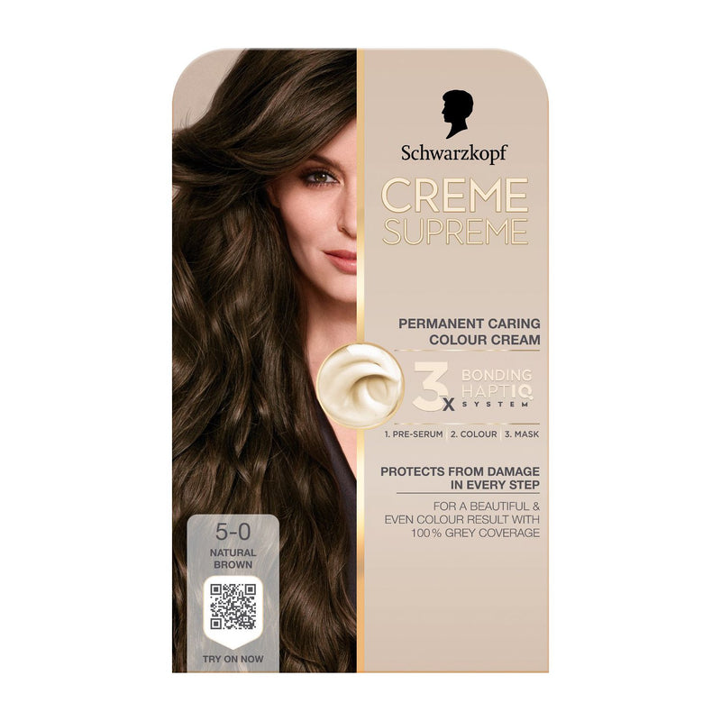 Schwarzkopf Creme Supreme 5-0 Natural Brown permanent hair dye - British product