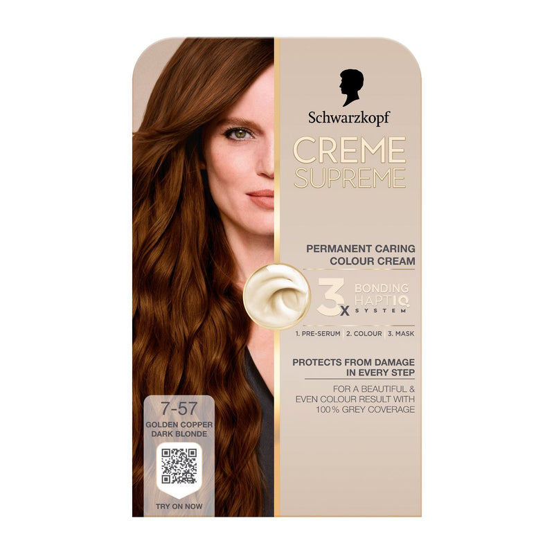 Schwarzkopf 7-57 Golden Copper Dark Blonde permanent hair dye, UK version