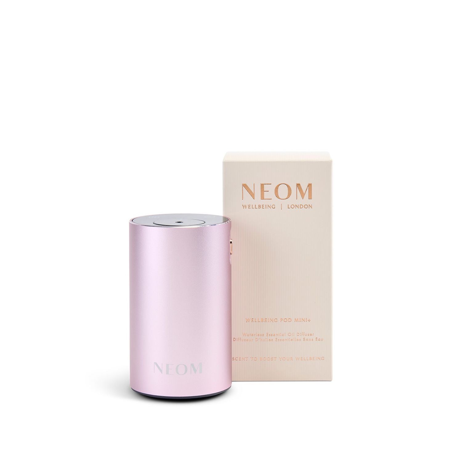 NEOM Wellbeing Pod Mini+ Pink diffuser, imported from the UK