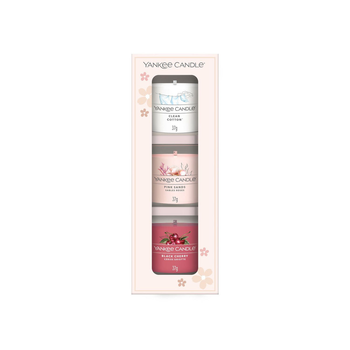 Yankee Candle mini votive trio Black Cherry Pink Sands Clean Cotton (British brand)