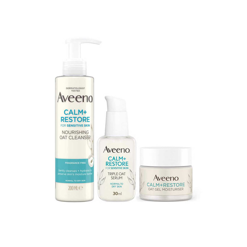 Aveeno Calm and Restore skincare bundle with prebiotic oat - British product