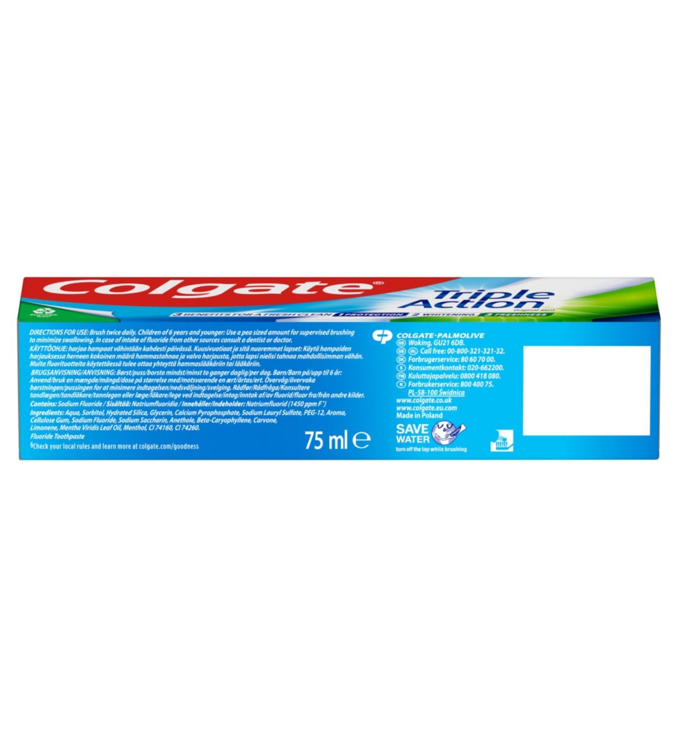 Colgate Triple Action Toothpaste 75ml, imported from the UK