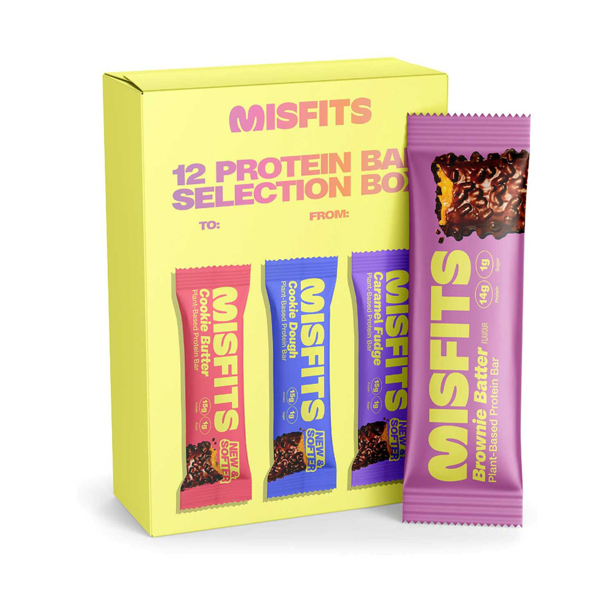 Misfits plant-based protein bars selection box 12x50g, imported from the UK