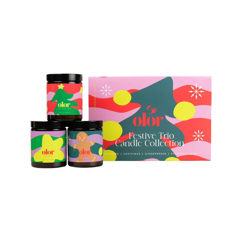 Olor Festive Trio candle gift set three 150g jars - British brand