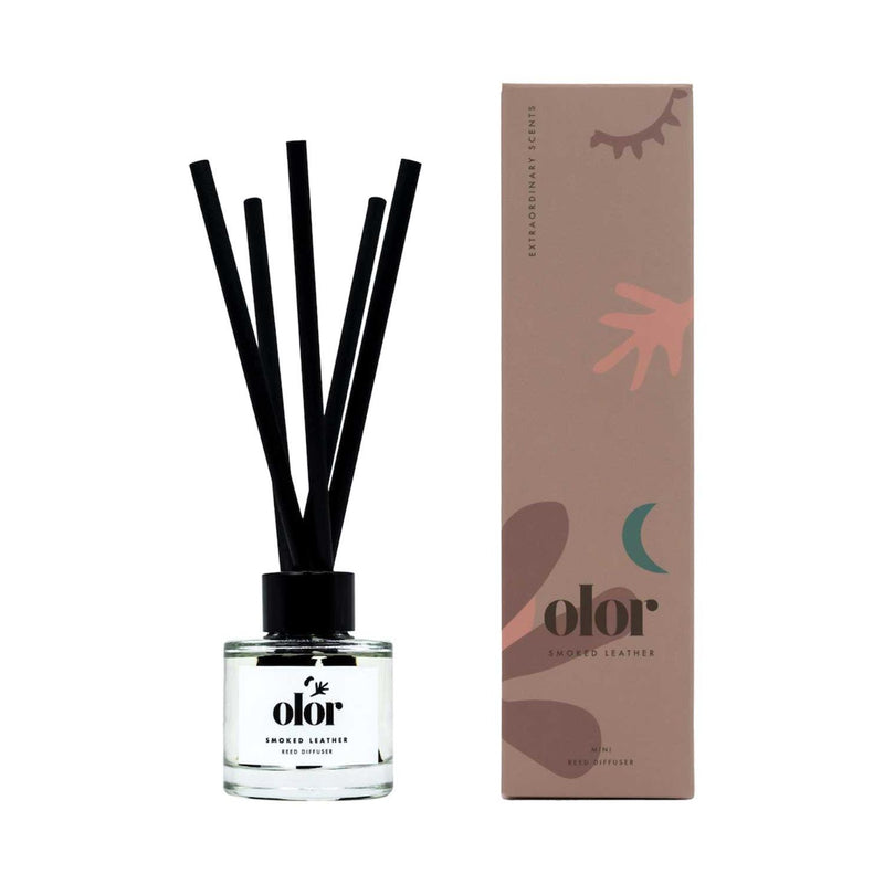 Olor smoked leather mini reed diffuser 50ml - British product