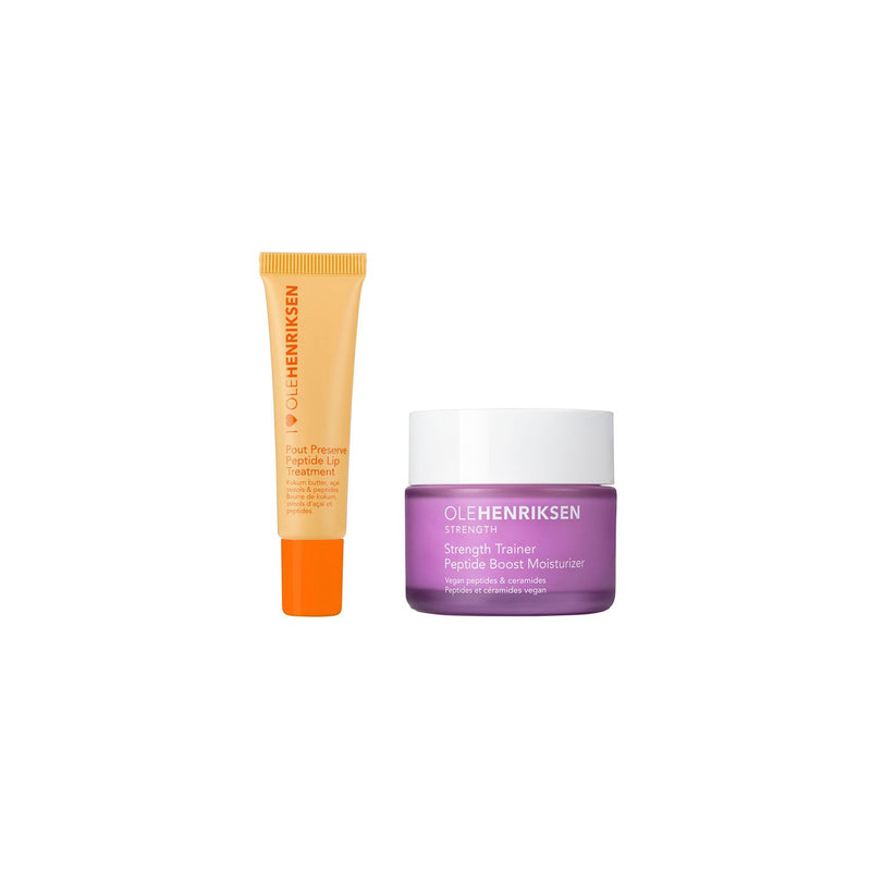 Ole Henriksen peptide moisturiser and lip treatment duo, imported from the UK