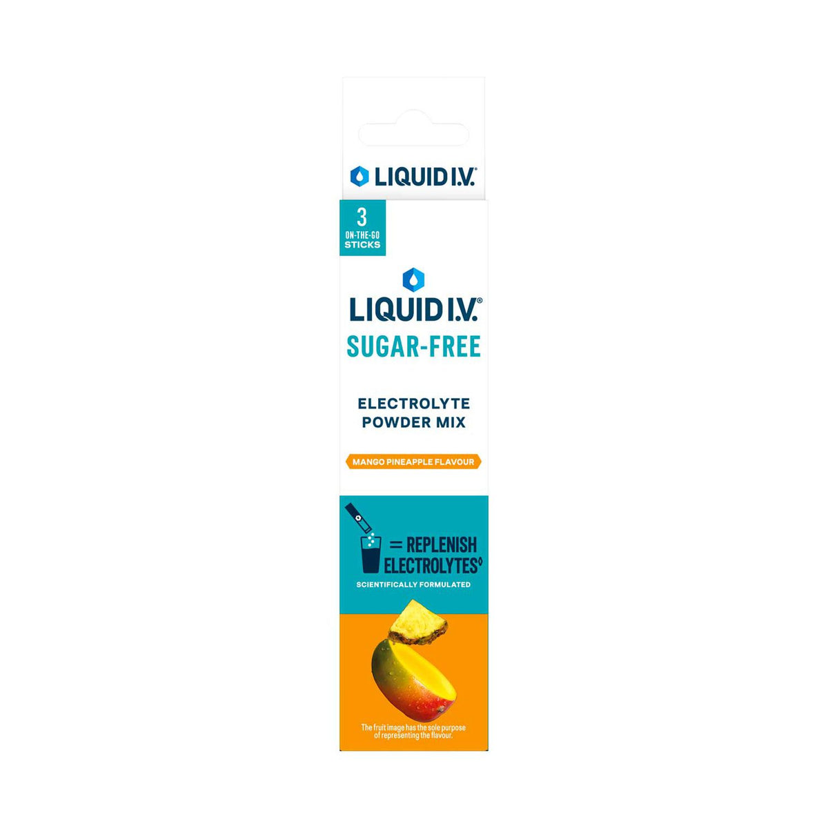 Liquid I.V. mango pineapple electrolyte sachets, imported from the UK