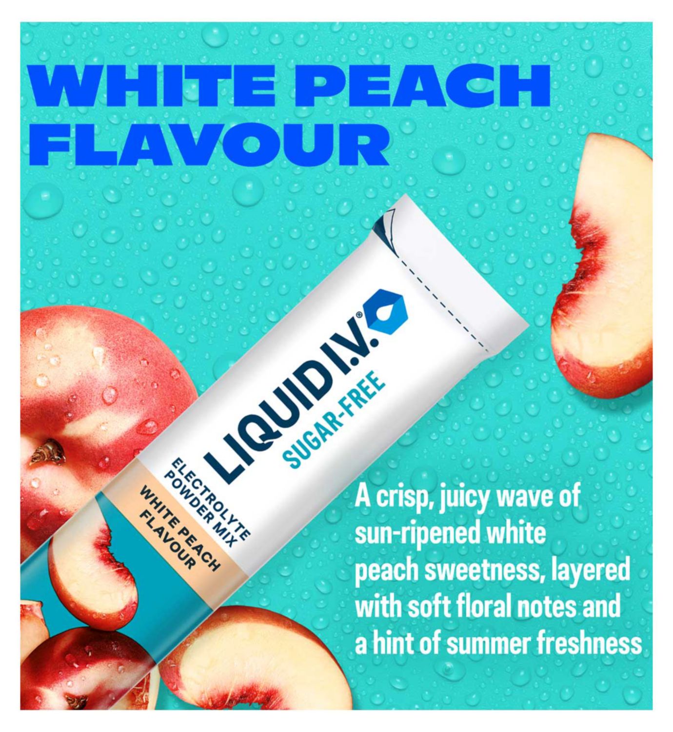 Liquid I.V. Sugar Free White Peach Electrolyte Powder 3 sachets (British brand)