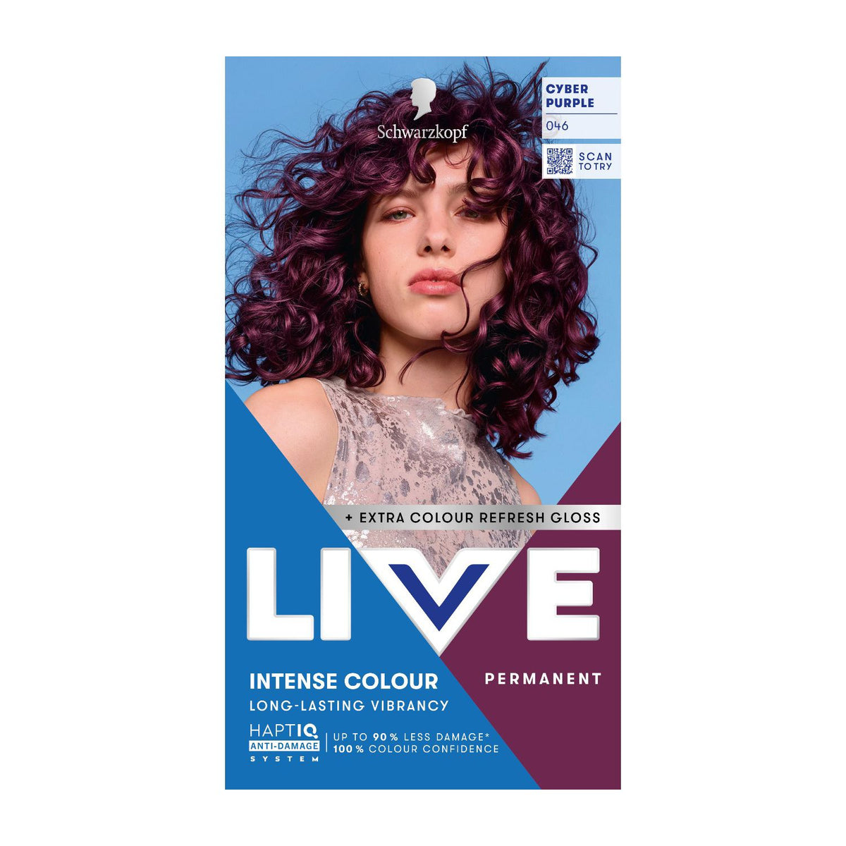 Schwarzkopf LIVE Cyber Purple permanent hair dye 046, imported from the UK