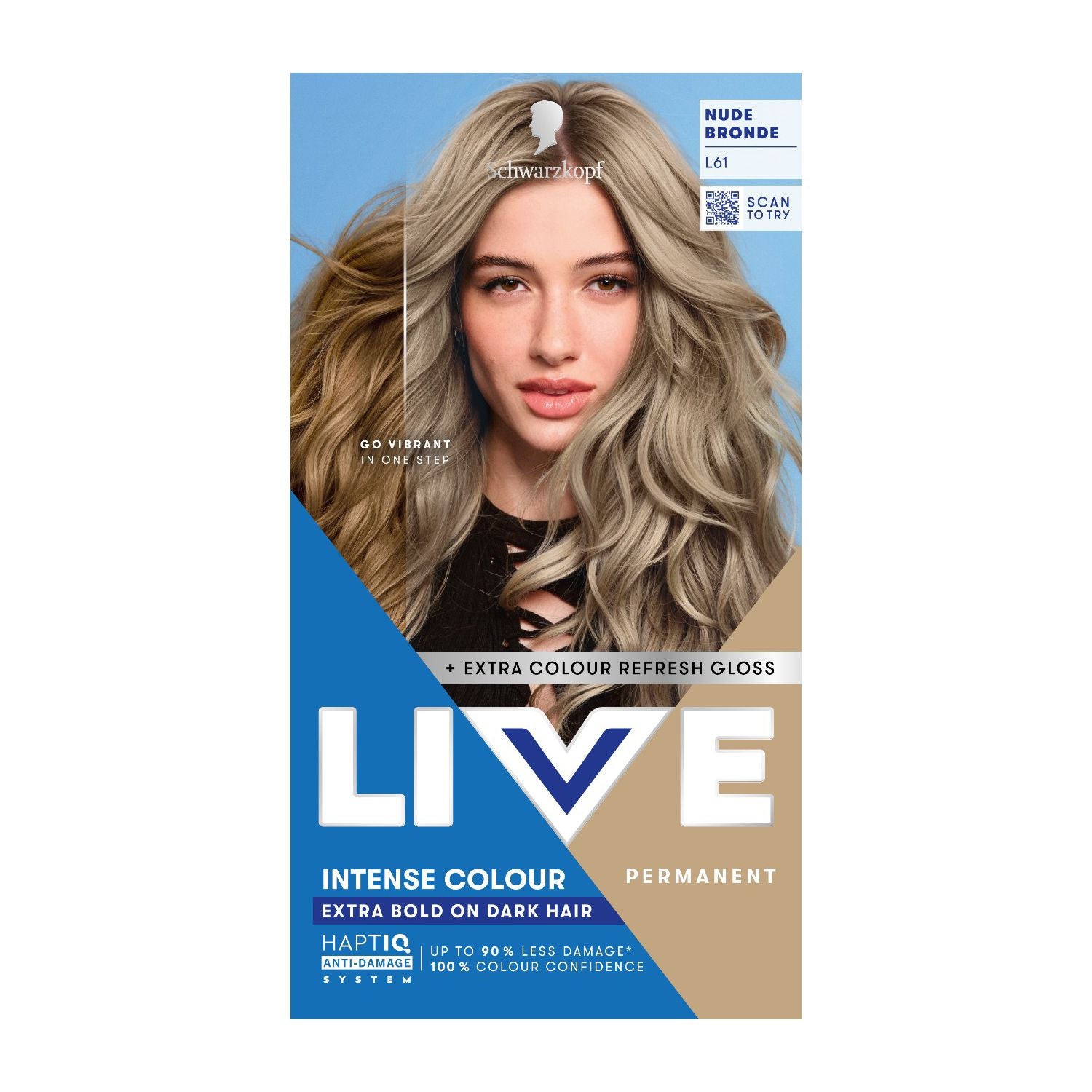 Schwarzkopf LIVE Intense Colour L61 Nude Bronde permanent hair dye, imported from the UK
