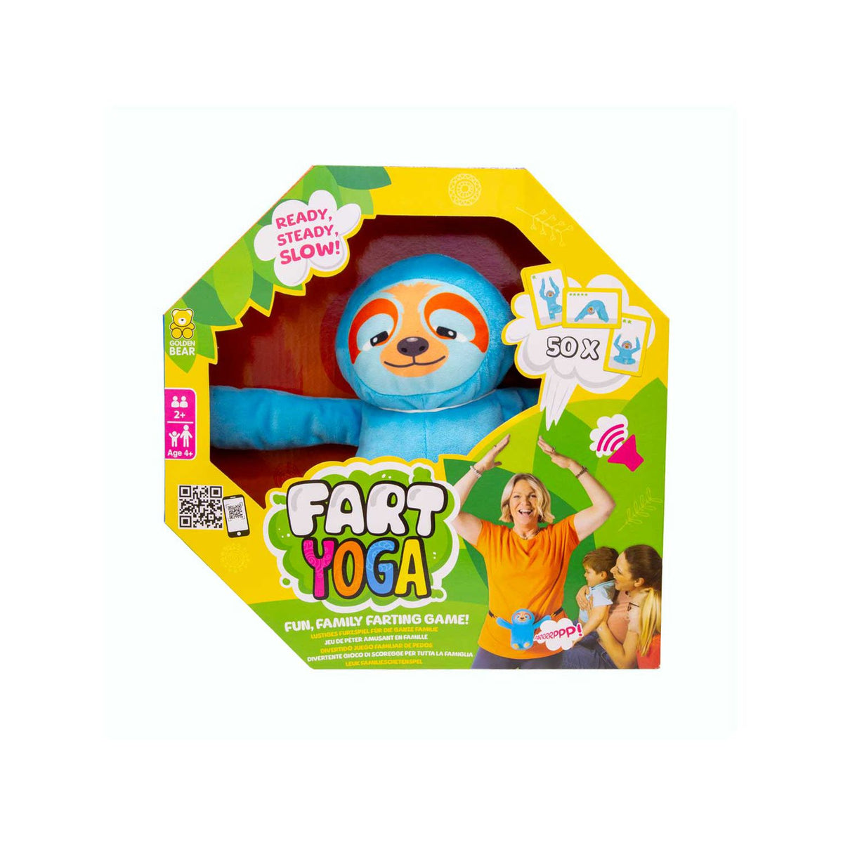 Golden Bear Fart Yoga game with farting sloth, UK version