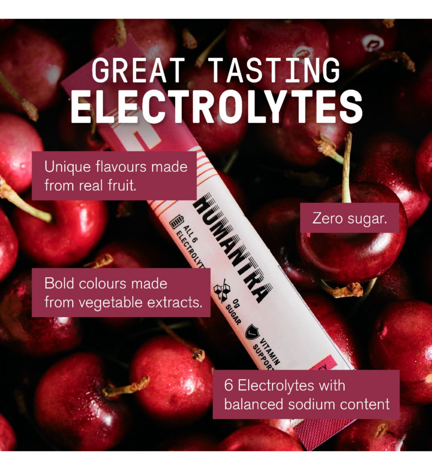 Humantra black cherry electrolyte powder 3 sachet pack - British product