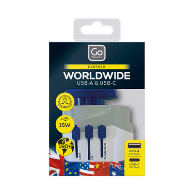 Boots Go Travel Worldwide Travel Adaptor with USB-A and USB-C- Buy online at McGrocer