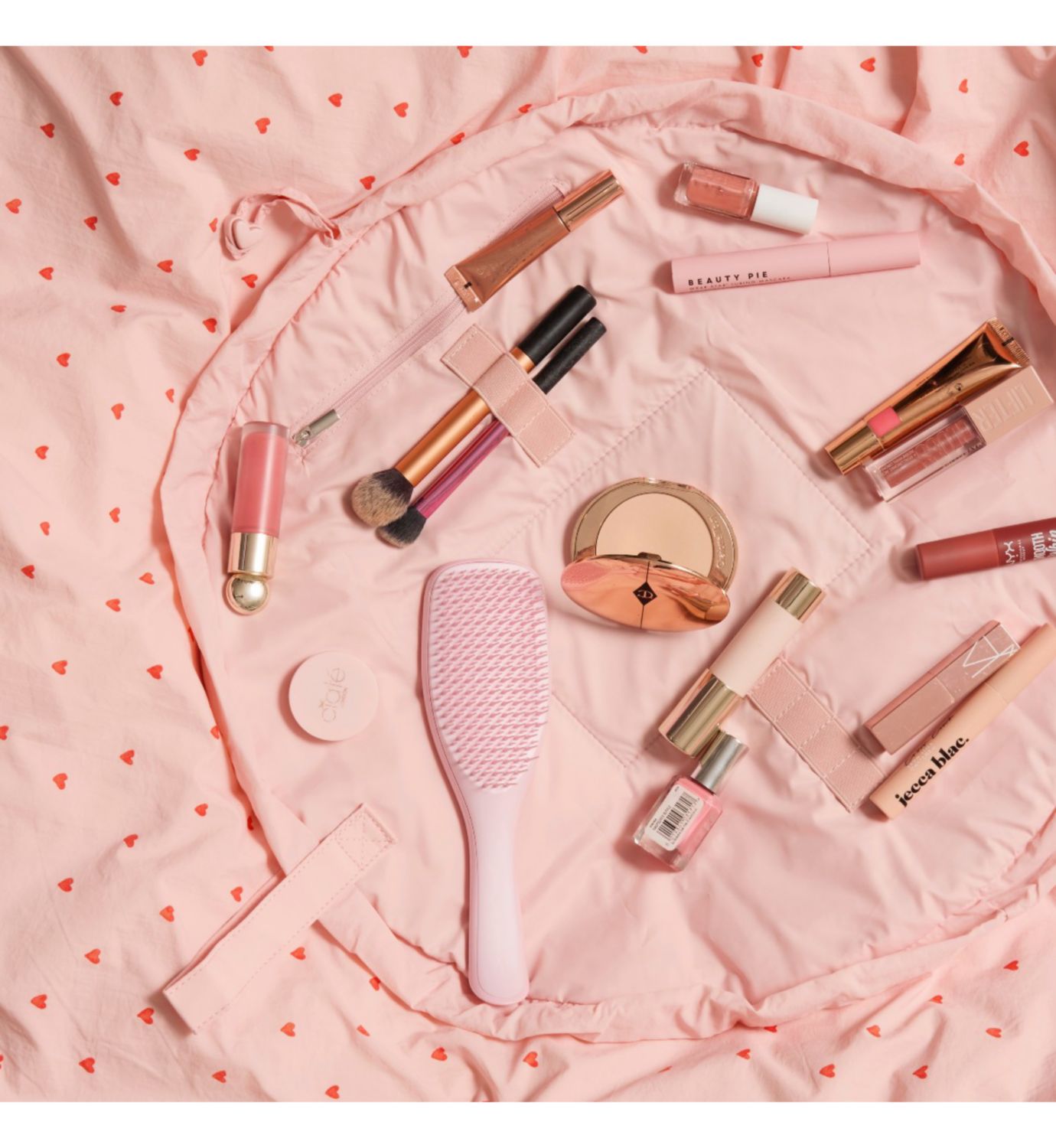 The Flat Lay Co drawstring makeup bag sweet pink hearts, UK version