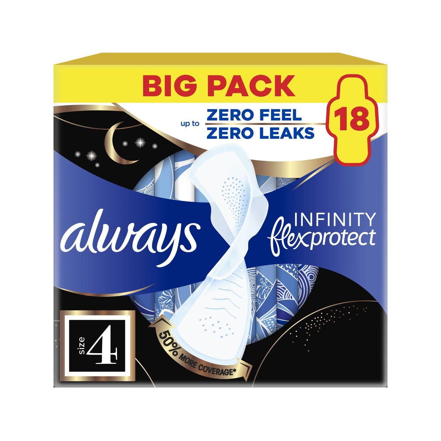 Always sanitary towels Night Extra Size 4 with Wings 18 pads, UK version