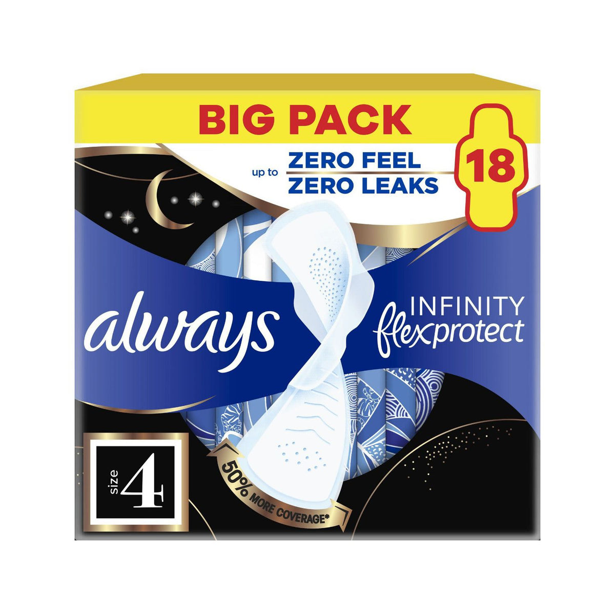 Always sanitary towels Night Extra Size 4 with Wings 18 pads, UK version