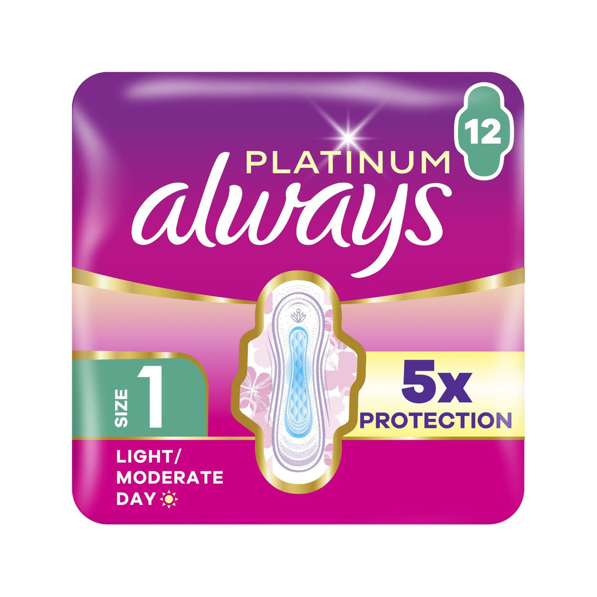 Always Platinum sanitary towels light moderate flow size 1 12 pads - British product