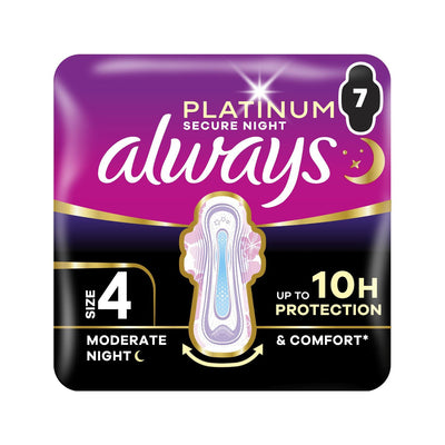 Boots Always Platinum Moderate Flow Night Size 4 Sanitary Towels with Wings 7 Pads- Buy online at McGrocer