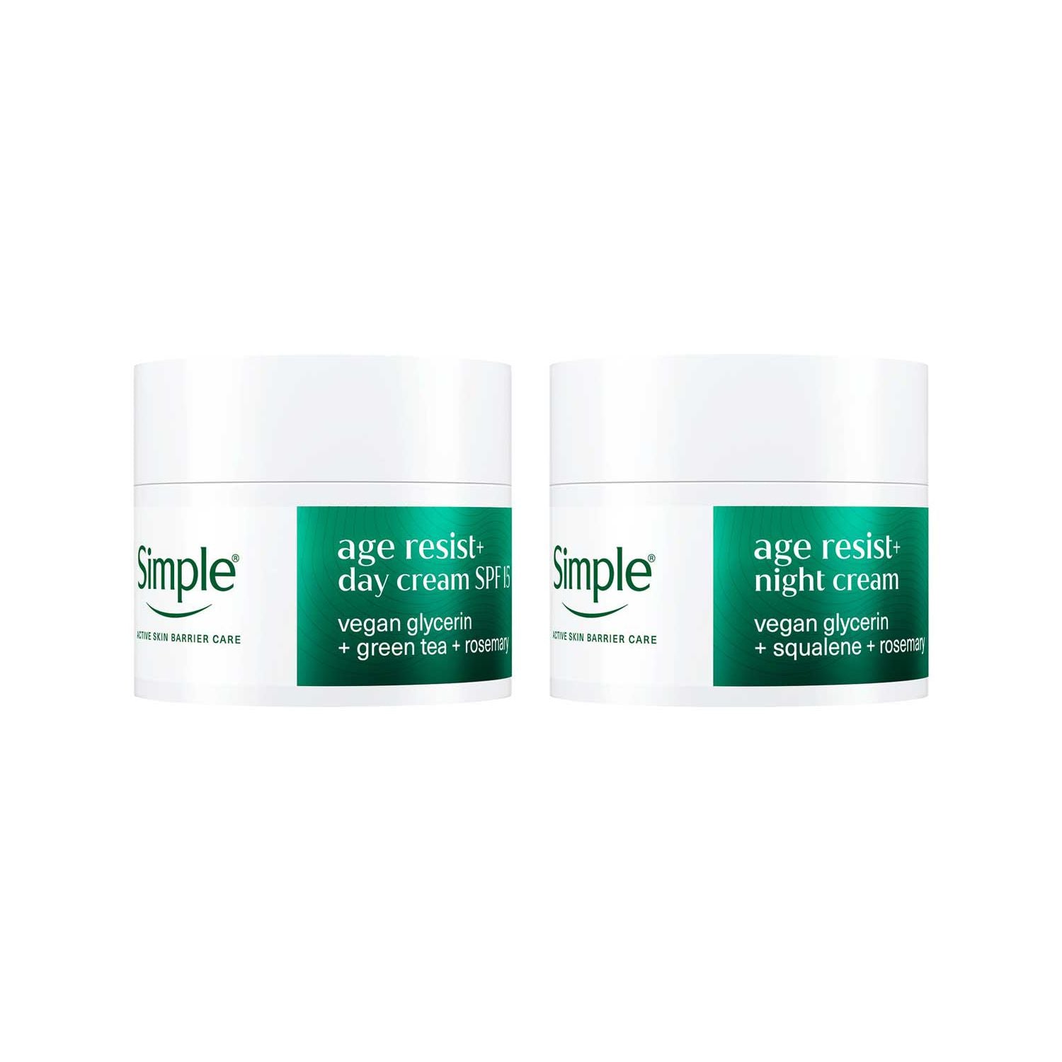 Simple Age Resist+ Day and Night Moisturiser 50ml each (British brand)